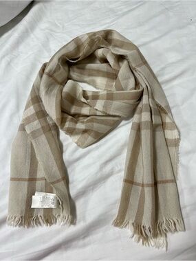 Burberry Beige and Cream Plaid Wool Scarf